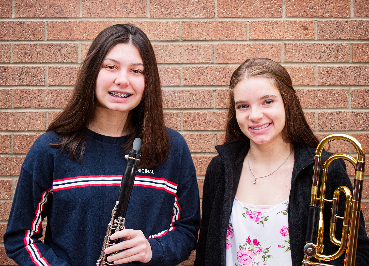 Ellery D’Angelo, left, and Megan Holt, members of the Mineola High School band, have earned places in the all-state band.